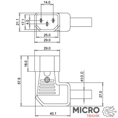 Штекер мережевий C14 кутовий гориз. 90° на кабель (мідь) 3041337 фото