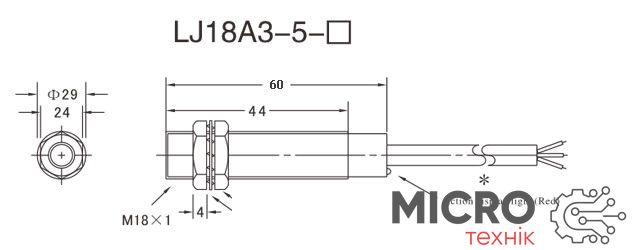 Датчик приближення LJ18A3-5-Z/RU 18mm PNP NO Індуктивний 3040073 фото