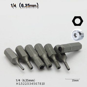 Набор из 7 бит 1/4", 25мм sequrity hex (Н1.5-Н6), CrV 3037236 фото