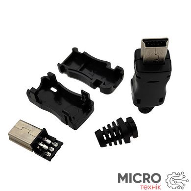 Вилка Mini USB 5pin у корпусі на кабель чорна CN-07-08 3049137 фото