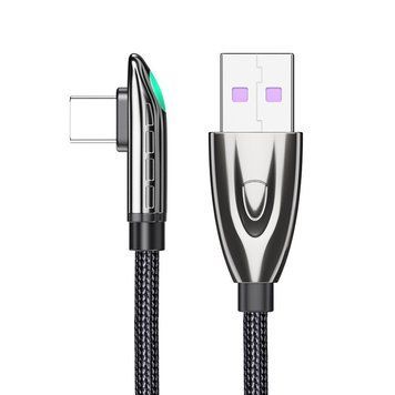 Кабель USB 2.0 AM/ Type-C 1м 6А в обплетенні чорний кутовий 3044451 фото