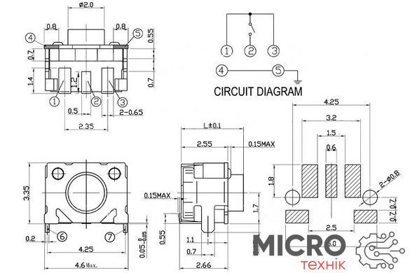Кнопка тактовая TS-036c 3pin 4x3-3.4мм SMD 3040932 фото