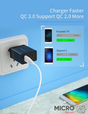 Зарядний USB QC3.0 Quick Charge 3xUSB 30W 5V/9V/12V чорний 3040434 фото