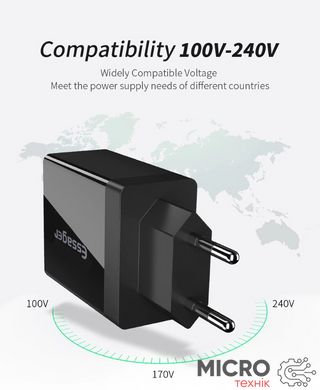 Зарядное USB QC3.0 Quick Charge 3xUSB 30W 5V/9V/12V черное 3040434 фото