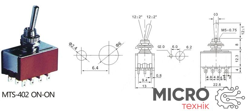 Тумблер MTS-402 ON-ON 12pin 3025212 фото