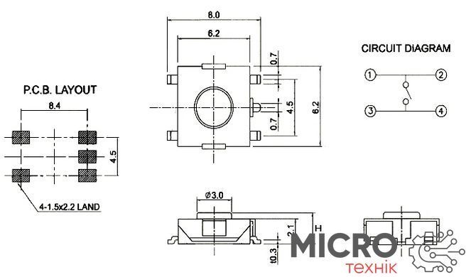 Кнопка тактова KFC-004D-3.4mm SMD 3017488 фото