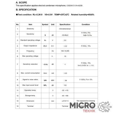 Мікрофон електретний GMI4015 3051453 фото