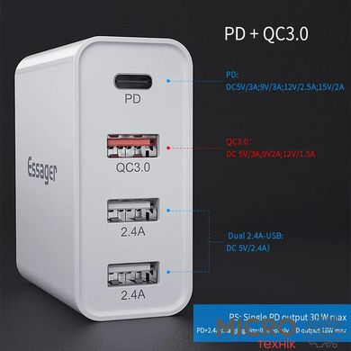 Зарядний USB QC3.0 PD3.0 2xUSB-A 48W білий 3045104 фото