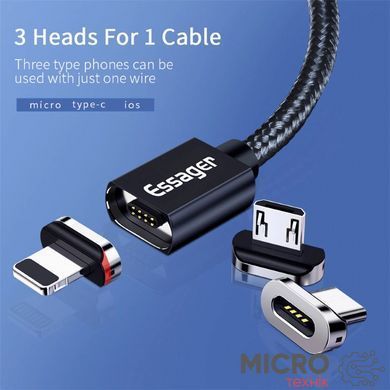 Кабель магнітний USB2.0 AM/B micro-USB 1м сріб. Текстильн. обплетення 3040462 фото