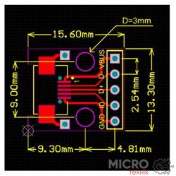 Плата друкарська з роз'ємом microUSB type B 5p to DIP 2.54mm 3028455 фото