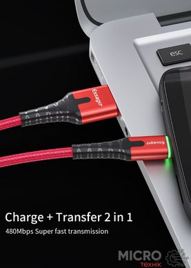 Кабель USB 2.0 AM/Type-C 2м с подсветкой красный 3040451 фото
