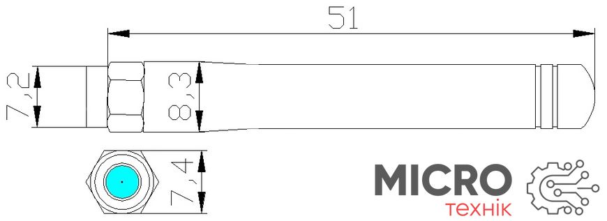 Антена RF315MHz RP-SMA Male Пряма L=51mm 1-3dBi 3044692 фото