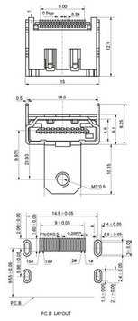 Роз'єм HDMI-01c розетка на плату SMD з кріпленням 3014933 фото