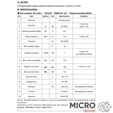 Мікрофон електретний GMI6050 3051459 фото