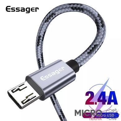 Кабель USB 2.0 AM/BM microUSB 1м 2.4А в оплетке серый 3040455 фото