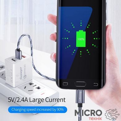 Кабель USB 2.0 AM/BM microUSB 1м 2.4А в оплетке серый 3040455 фото