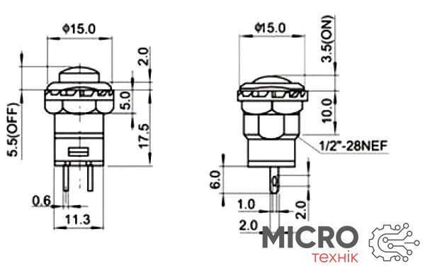 Кнопка DS-425B без фиксации OFF-(ON) зеленая 3044573 фото