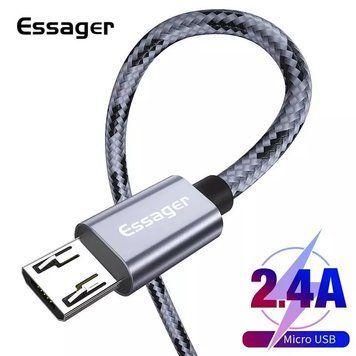 Кабель USB 2.0 AM/BM microUSB 1м 2.4А в обплетенні срібло. 3040456 фото
