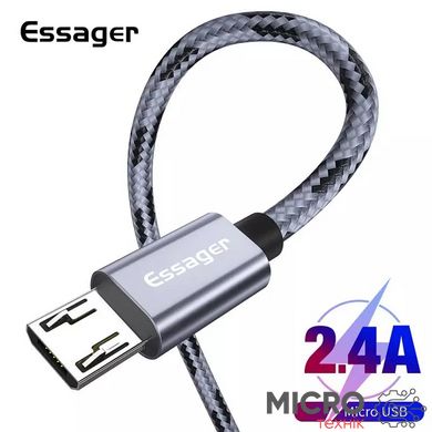 Кабель USB 2.0 AM/BM microUSB 1м 2.4А в обплетенні срібло. 3040456 фото