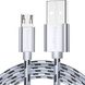 Кабель USB 2.0 AM/BM microUSB 1м 2.4А в обплетенні срібло. 3040456 фото 3