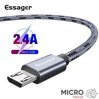 Кабель USB 2.0 AM/BM microUSB 2м 2.4А в оплетке серый 3040458 фото