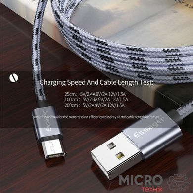 Кабель USB 2.0 AM/BM microUSB 2м 2.4А в обплетенні срібло. 3040459 фото