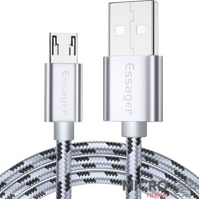 Кабель USB 2.0 AM/BM microUSB 2м 2.4А в обплетенні срібло. 3040459 фото