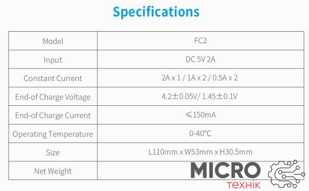 Зарядний пристрій Li-Ion, Ni-Mh, Ni-Cd акумуляторів XTAR FC2 3046271 фото