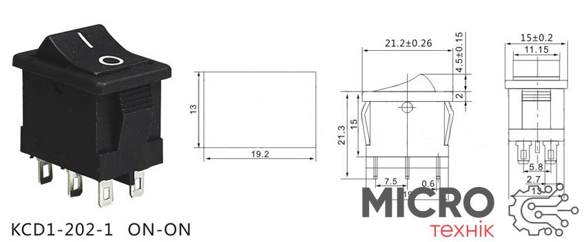 Перемикач клавішний KCD1-202-1 ON-ON 6pin чорний 3017526 фото