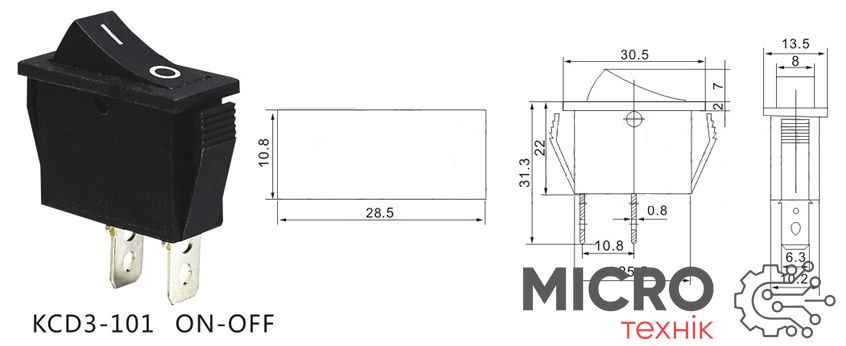 Перемикач клавішний KCD3-101 ON-OFF 2pin чорний 3017529 фото