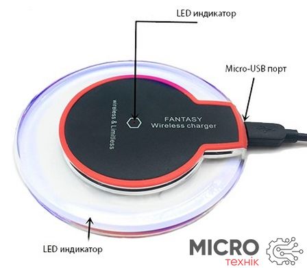 Безпроводове зарядне пристрій Qi Fantasy Wireless Charger K9 чорно-червоне 3037567 фото