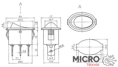 Переключатель клавишный KCD1-101n-9 овальный с подсветкой. ON-OFF 3pin желтый 3014737 фото