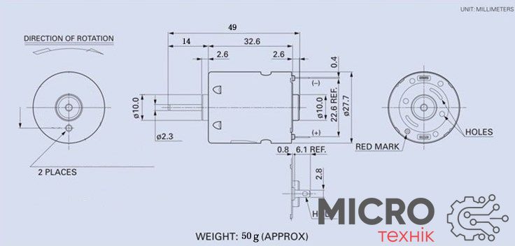 Двигун електричний RS-365D, 6VDC(max9V), 0,45A, 12000rpm 3040410 фото