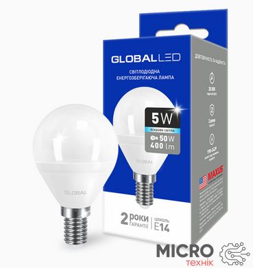 Світлодіодна лампа GLOBAL LED G45 F 5W 4100K 220V E14 AP 3007600 фото
