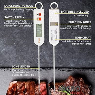 Кухонный термометр для мяса TP603 длина 125мм [от -50°C до 300°C] игольчатый 3045374 фото