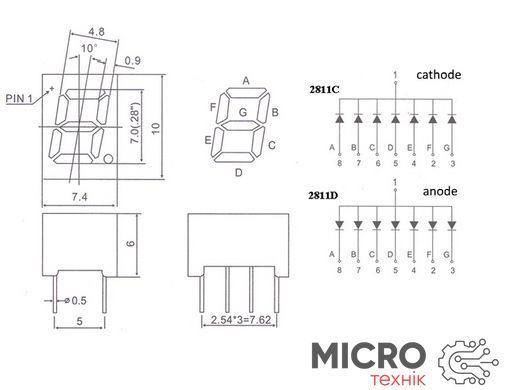 Индикатор 1 разряд 0.28" Зеленый, анод, черный фон KL2811-BSG 3038059 фото