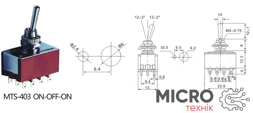 Тумблер MTS-403 (ON-OFF-ON) 12pin 3025213 фото