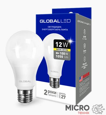 Лампа світлодіодна GLOBAL LED A60 12W 3000K 220V E27 AL 3007602 фото